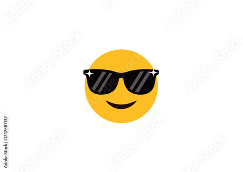 A cheerful yellow emoji wearing stylish sunglasses, conveying a cool and confident vibe on a white background