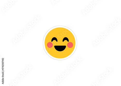 Joyful Yellow Smiley Face Sticker with Cheerful Expression on White Background