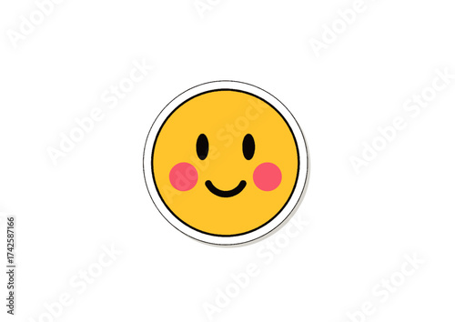 A vibrant yellow smiley face icon with rosy cheeks, conveying happiness and positive emotions