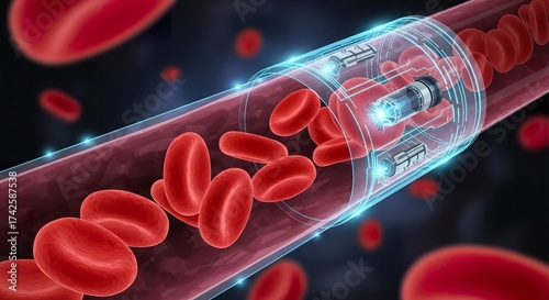 Medical nanotechnology illustration artificial device in blood vessel