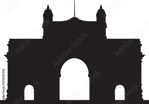 Gateway Of India Landmark Mumbai Black and White Silhouette Vector