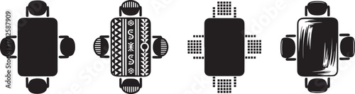 Conference table icon set with chairs, meeting room furniture, office desk top view
