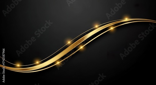 Abstract gold curves on black background design element