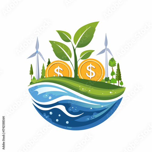 Sustainable investment concept showcasing growth and financial returns with green energy sources, emphasizing environmental responsibility and long term value
