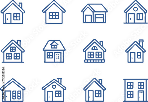 residential building icons pack scalable vector homes bungalow townhouse villa cottage for property design