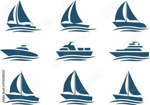 nautical icon pack 12 boats and yachts two color vector ai eps jpeg png ideal for logo app and web usev