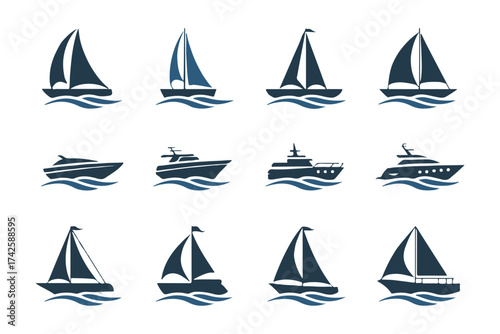 collection of boat icons sailboats yachts speedboats minimal vector set ai eps jpeg png for ui and print