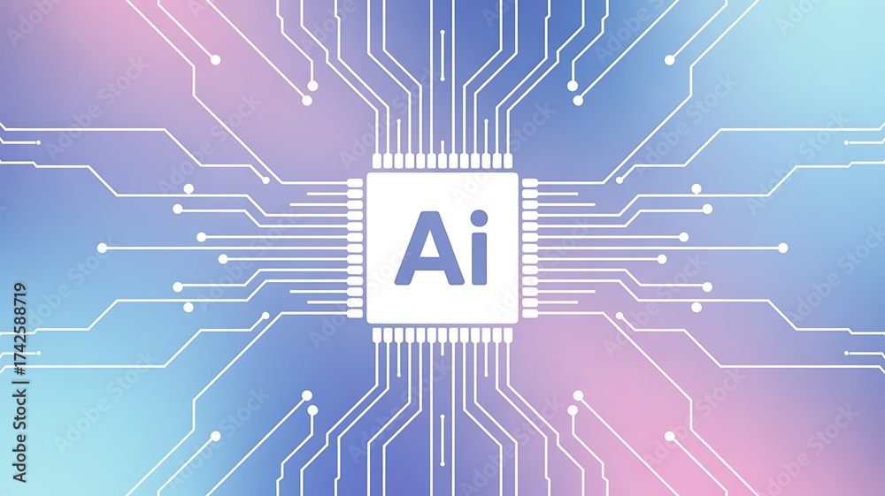 Obraz premium Artificial Intelligence CPU Chip with Circuit Board on Gradient Background