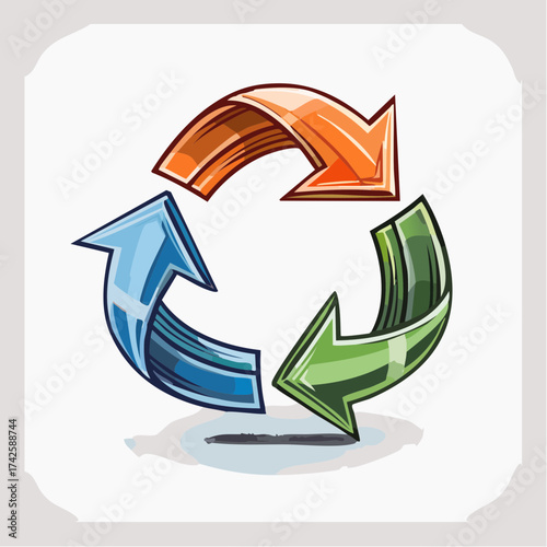Vibrant, Dynamic Arrows Creating a Circular Flow of Green, Blue and Orange for Eco-Friendly Concepts and Sustainable Business Solutions, Originally Scalable Graphics