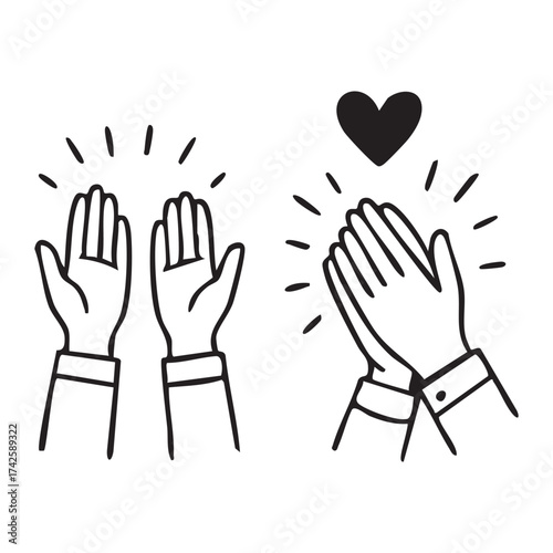Wallpaper Mural Expressive Hand Drawn Illustration of Hands Clapping and Open Palms with Heart Symbolizing Appreciation and Support Torontodigital.ca