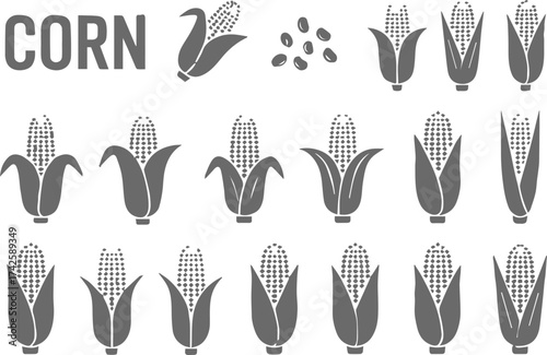 stylized corn icon pack vector ai eps png jpeg agricultural vegetable ear kernel logo label clipart set