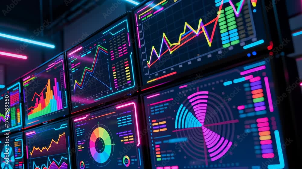 Vibrant digital interface showcasing complex data analytics through ...