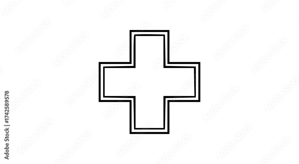 Obraz premium A simple, black outline of a plus sign, centered on a white background.