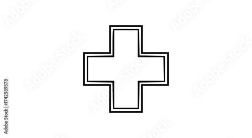 A simple, black outline of a plus sign, centered on a white background.