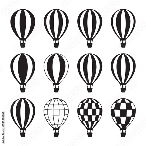 vintage style hotairballoon vector pack 12 variations striped grid mesh checkerboard ai eps png