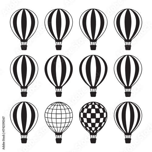 minimal hotairballoon illustrations black and white envelope patterns vector ai eps jpeg png