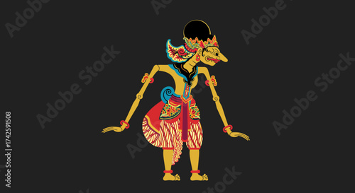 Wayang Kulit Character: Traditional Indonesian Shadow Puppet Illustration.