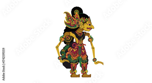 Detailed Wayang Kulit Shadow Puppet Character Illustration.
