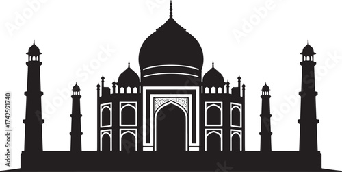 Taj Mahal Silhouette Indian Building Vector Isolated on Transparent