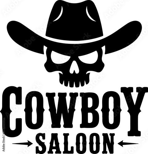 Cowboy Saloon Skull Hat Western Emblem Logo Design Vector Illustration