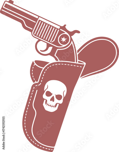 Iconic Revolver and Holster with Skull Emblem - A Symbol of the Wild West