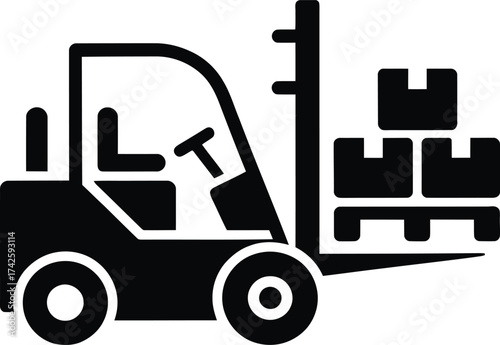 Forklift truck lifting pallet boxes for warehouse logistics and material handling