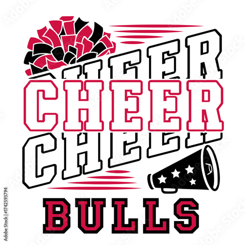 Cheerleader illustration with megaphone and Pom-pom. Chicago Cheerleading Vector illustration.