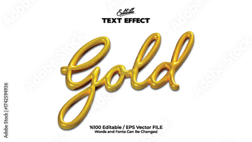 Gold text effect shiny 3d editable lettering with golden metallic style for graphic design and creative projects