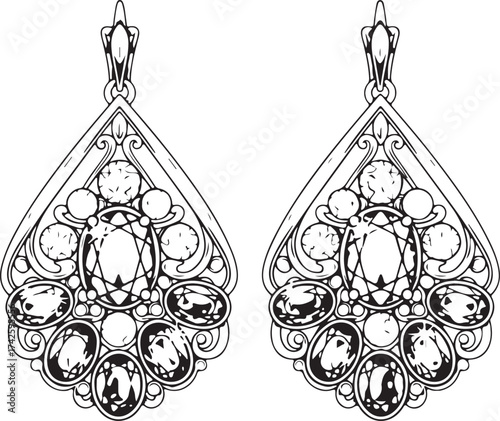 Elegant black and white chandelier earrings design