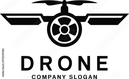 Modern drone logo design for technology companies aviation and aerial photography businesses