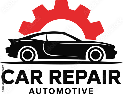 Modern car repair automotive service logo with gear symbol for auto shop mechanics