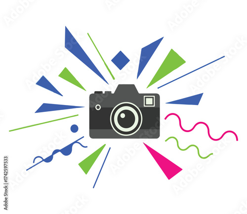 Colorful Camera Icon with Abstract Geometric Shapes