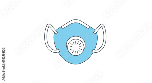 Blue Protective Face Mask with White Straps and Valve.