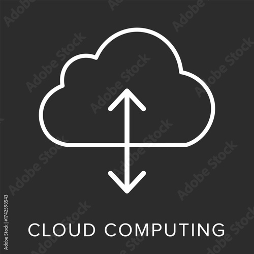 Cloud Computing icon in black and white background Vector – Data Storage, Network, and Online Technology Concept