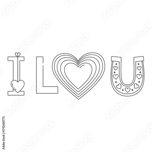 Vector art of i love you text with heart and horseshoe