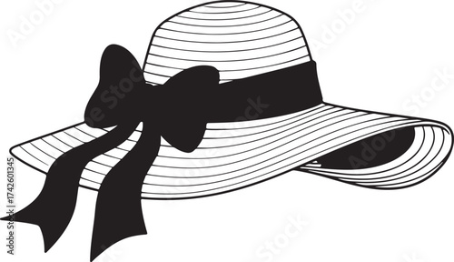 Straw hat with black ribbon isolated on white