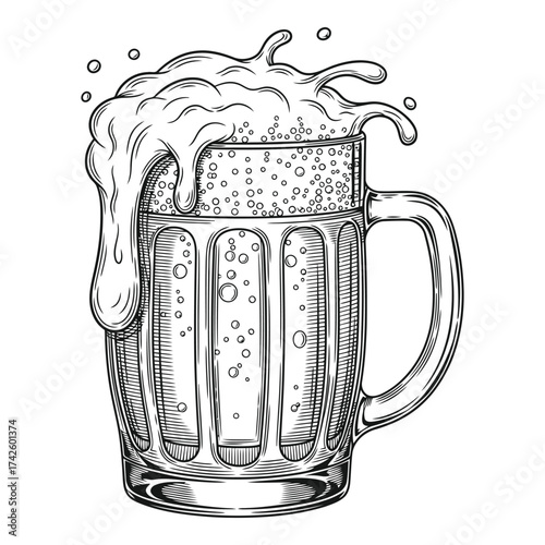 Vector art of beer mug overflowing with foam
