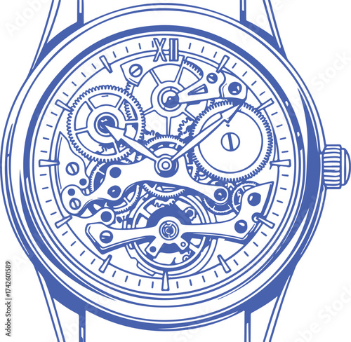Detailed mechanical watch movement illustration