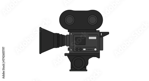 Vintage Film Camera with Lens and Twin Spools Black and Gray.