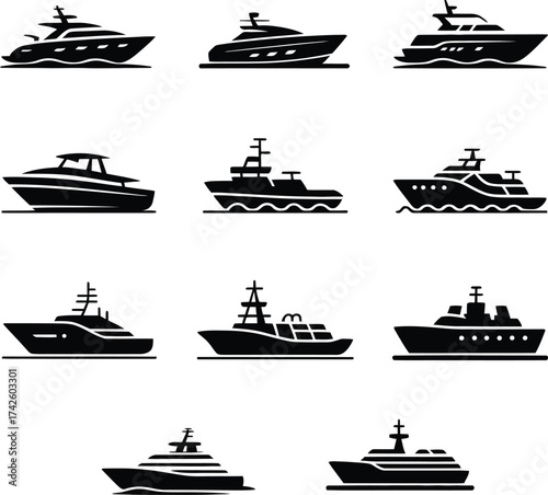 Luxury Yacht and Boat Vector Collection, Isolated with white background.