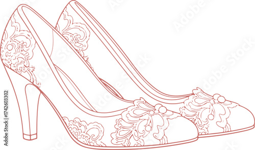 Elegant highheel shoe design sketch outline
