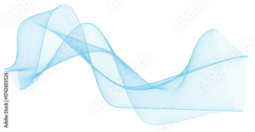 Abstract flowing blue wave lines isolated on empty background, modern minimal motion design.