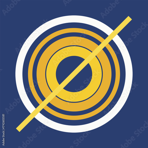 Concentric circles stripes in yellow and navy blue abstract design, Abstract geometric design with concentric yellow circles and dark blue background, featuring diagonal stripes for a dynamic feel.