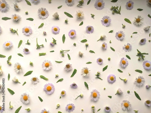 Floral pattern of fresh daisy flowers on a white background. Beautiful fresh composition. Spring, creativity, art
