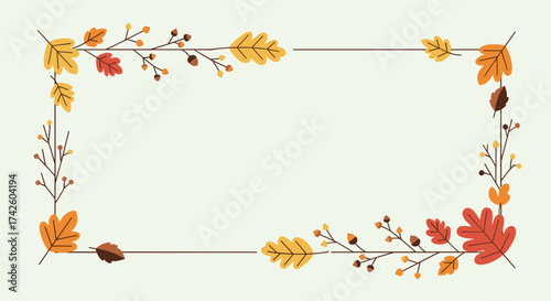Wallpaper Mural Autumn Leaf Border Frame with Delicate Floral Corners Torontodigital.ca