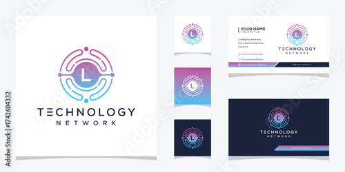 Initial letter l digital technology network logo design, circle symbol icon concept, business card vector template
