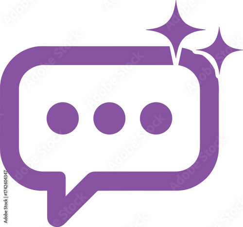 Purple chat bubble icon with three dots and sparkles speech message
