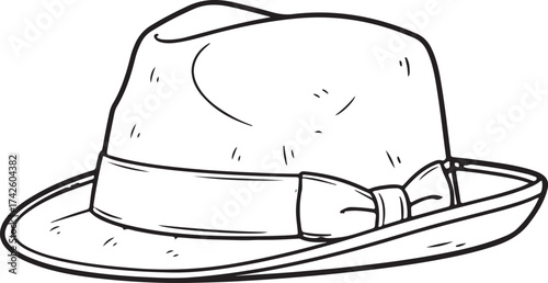 Vintage fedora hat line art isolated on white