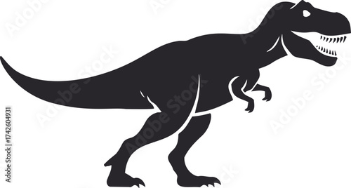 Tyrannosaurus rex silhouette vector, side view of dinosaur with open mouth — stock vector