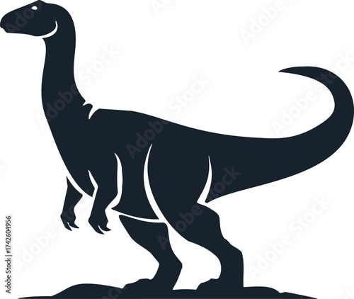 Dinosaur silhouette vector, hand drawn prehistoric reptile standing on ground — stock vector